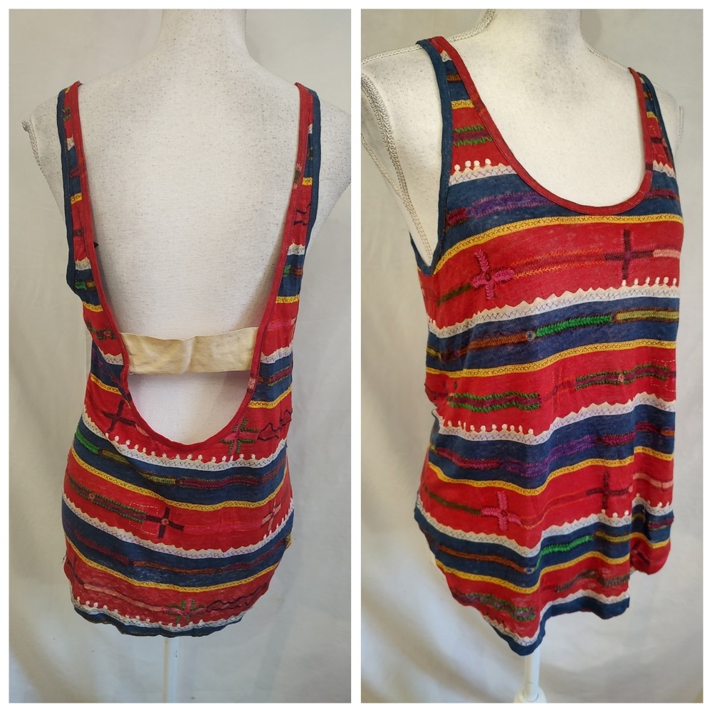 Patterson J. Kincaid Tank Top Low Back Boho Embellished Fabric Embroidery Sz M